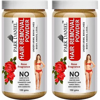 PARK DANIEL Premium Rose Fragrance Hair Removal Powder- For Easy Hair Removal Of Underarms, Hand, Legs & Bikini Line(Three in one Use)(150gm) Combo PackOf 2 JarsOf 150gm (300gm) Wax (300 g, Set of 2)