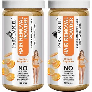                       PARK DANIEL Premium Orange Fragrance Hair Removal Powder- For Easy Hair Removal Of Underarms, Hand, Legs & Bikini Line(Three in one Use) Combo PackOf 2 JarsOf 150gm (300gm) Wax (300 g, Set of 2)                                              
