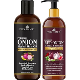                       PARK DANIEL Premium Red Onion Shampoo & Onion Herbal Oil- For Hair Growth & Anti Hair Fall Combo Pack Of 2 bottle of 200 ml(400 ml) (400 ml)                                              