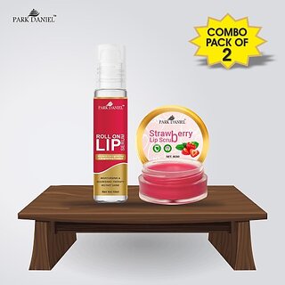                       PARK DANIEL Roll On Lip Serum (10 ml) & Strawberry Lip Scrub (8 gm) Combo Pack Of 2 items Fruity (Pack of: 2, 18 g)                                              