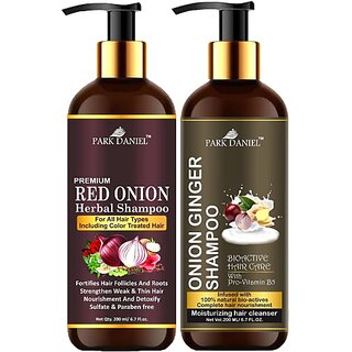                       PARK DANIEL Red Onion Shampoo & Onion Ginger Shampoo Combo Pack Of 2 bottle of 200 ml(400 ml) (400 ml)                                              