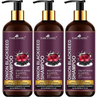                       PARK DANIEL Premium Onion Blackseed Shampoo -for Great Shine and Luster Hair Combo Pack 3 Bottle of 200 ml(600 ml) (600 ml)                                              