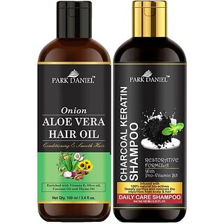                       PARK DANIEL Premium Aloe Vera Oil & Activated Charcoal Shampoo Combo Pack Of 2 bottle of 100 ml(200 ml) (200 ml)                                              