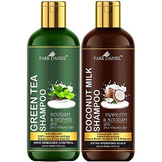                       PARK DANIEL Premium Green Tea Shampoo & Coconut Milk Shampoo Combo Pack Of 2 bottle of 100 ml(200 ml) (200 ml)                                              