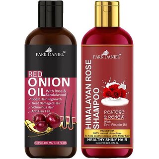                       PARK DANIEL Premium Red Onion Oil & Rose Shampoo Combo Pack Of 2 bottle of 100 ml(200 ml) (200 ml)                                              