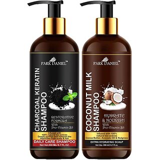                       PARK DANIEL Premium Charcoal Keratin Shampoo & Coconut Milk Shampoo Combo Pack Of 2 bottle of 200 ml(400 ml) (400 ml)                                              