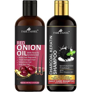                       PARK DANIEL Premium Red Onion Oil & Activated Charcoal Shampoo Combo Pack Of 2 bottle of 100 ml(200 ml) (200 ml)                                              