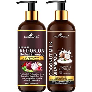                      PARK DANIEL Red Onion Shampoo & Coconut Milk Shampoo Combo Pack Of 2 bottle of 200 ml(400 ml) (400 ml)                                              