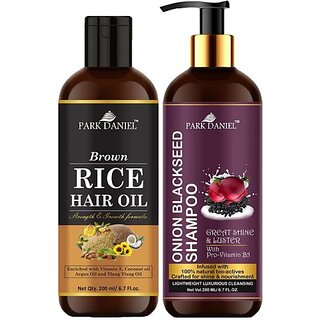 PARK DANIEL Pure and Natural Brown Rice Oil & Onion Blackseed Shampoo Combo Pack Of 2 bottle of 200 ml(400 ml) (2 Items in the set) PARK DANIEL Pure and Natural Brown Rice Oil & Onion Blackseed Shampoo Combo Pack Of 2 bottle of 200 ml(400 ml) (2 Items in the set)
