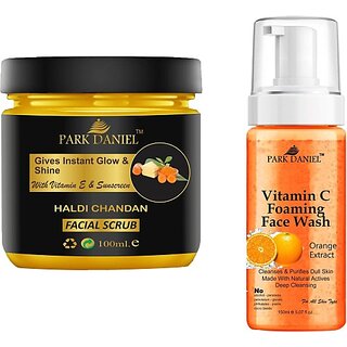 PARK DANIEL Haldi Chandan Scrub & Vitamin C Face Wash For Blackheads Removal Combo Pack of 2 (250 ML) (2 Items in the set) PARK DANIEL Haldi Chandan Scrub & Vitamin C Face Wash For Blackheads Removal Combo Pack of 2 (250 ML) (2 Items in the set)