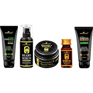 PARK DANIEL Mens Grooming and Beard Kit(Pack of 5 Items Charcoal Peel off mask, Scrub, Beard Serum, Wax and oil) (5 Items in the set) PARK DANIEL Mens Grooming and Beard Kit(Pack of 5 Items Charcoal Peel off mask, Scrub, Beard Serum, Wax and oil) (5 Items in the set)