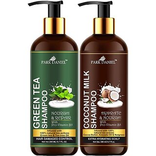                       PARK DANIEL Premium Green Tea Shampoo & Coconut Milk Shampoo Combo Pack Of 2 bottle of 200 ml(400 ml) (400 ml)                                              