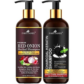                       PARK DANIEL Red Onion Shampoo & Charcoal Keratin Shampoo Combo Pack Of 2 bottle of 200 ml(400 ml) (400 ml)                                              
