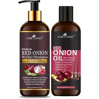                       PARK DANIEL Premium Red Onion Shampoo & Red Onion Oil Combo Pack Of 2 bottle of 200 ml(400 ml) (2 Items in the set)                                              