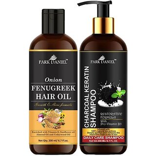                       PARK DANIEL Pure and Natural Onion Fenugreek Oil & Activated Charcoal Shampoo Combo Pack Of 2 bottle of 200 ml(400 ml) (2 Items in the set)                                              