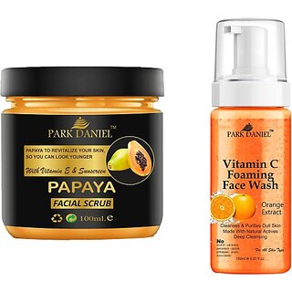                       PARK DANIEL Papaya Scrub & Vitamin C Face Wash For Blackheads Removal Combo Pack of 2 (250 ML) (2 Items in the set)                                              