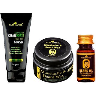 PARK DANIEL Activated Charcoal Peel off Mask, Beard & Moustache wax and Beard growth oil Combo pack of 3(145 gms) (3 Items in the set) PARK DANIEL Activated Charcoal Peel off Mask, Beard & Moustache wax and Beard growth oil Combo pack of 3(145 gms) (3 Items in the set)