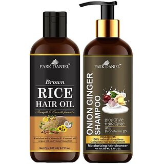                       PARK DANIEL Pure and Natural Brown Rice Oil & Onion Ginger Shampoo Combo Pack Of 2 bottle of 200 ml(400 ml) (2 Items in the set)                                              