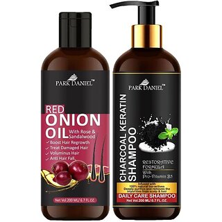                       PARK DANIEL Pure and Natural Red Onion Oil & Activated Charcoal Shampoo Combo Pack Of 2 bottle of 200 ml(400 ml) (2 Items in the set)                                              