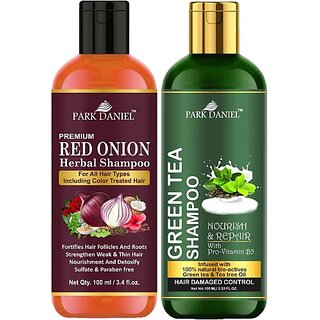                       PARK DANIEL Red Onion Shampoo & Green Tea Shampoo Combo Pack Of 2 bottle of 100 ml(200 ml) (200 ml)                                              