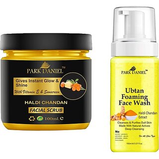 PARK DANIEL Haldi Chandan Scrub & Ubtan Face Wash For Blackheads Removal Combo Pack of 2 (250 ML) (2 Items in the set) PARK DANIEL Haldi Chandan Scrub & Ubtan Face Wash For Blackheads Removal Combo Pack of 2 (250 ML) (2 Items in the set)