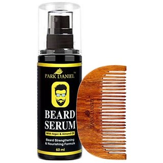                       PARK DANIEL Combo Pack of Beard Growth Serum 60 ml & Handcrafted Wooden Beard Comb (2 Items in the set)                                              