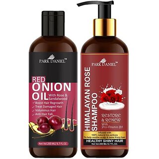                       PARK DANIEL Pure and Natural Red Onion Oil & Rose Shampoo Combo Pack Of 2 bottle of 200 ml(400 ml) (2 Items in the set)                                              
