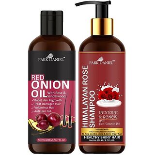 PARK DANIEL Pure and Natural Red Onion Oil & Rose Shampoo Combo Pack Of 2 bottle of 200 ml(400 ml) (2 Items in the set) PARK DANIEL Pure and Natural Red Onion Oil & Rose Shampoo Combo Pack Of 2 bottle of 200 ml(400 ml) (2 Items in the set)