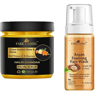                       PARK DANIEL Haldi Chandan Scrub & Argan Face Wash For Blackheads Removal Combo Pack of 2 (250 ML) (2 Items in the set)                                              
