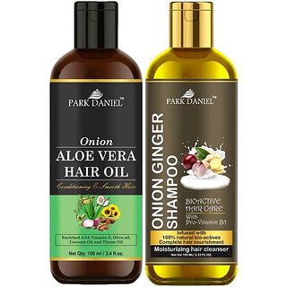                      PARK DANIEL Aloe Vera Oil & Onion Ginger Shampoo Combo Pack Of 2 bottle of 100 ml(200 ml) (200 ml)                                              