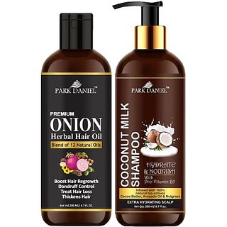                       PARK DANIEL Pure and Natural Onion Oil & Coconut Shampoo Combo Pack Of 2 bottle of 200 ml(400 ml) (2 Items in the set)                                              