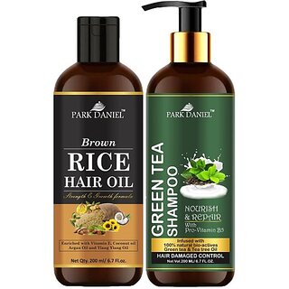                       PARK DANIEL Pure and Natural Brown Rice Oil & Green Tea Shampoo Combo Pack Of 2 bottle of 200 ml(400 ml) (2 Items in the set)                                              
