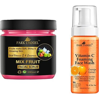                       PARK DANIEL Mix Fruit Scrub & Vitamin C Face Wash For Blackheads Removal Combo Pack of 2 (250 ML) (2 Items in the set)                                              