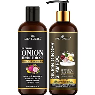                       PARK DANIEL Pure and Natural Onion Oil & Onion Ginger Shampoo Combo Pack Of 2 bottle of 200 ml(400 ml) (2 Items in the set)                                              