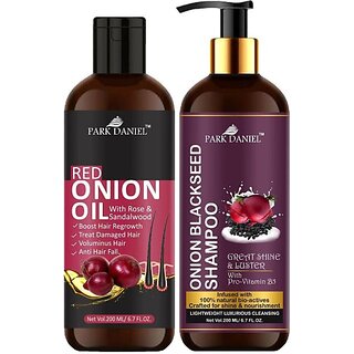                       PARK DANIEL Pure and Natural Red Onion Oil & Onion Blackseed Shampoo Combo Pack Of 2 bottle of 200 ml(400 ml) (2 Items in the set)                                              