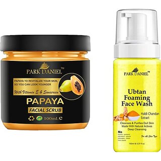                       PARK DANIEL Papaya Scrub & Ubtan Face Wash For Blackheads Removal Combo Pack of 2 (250 ML) (2 Items in the set)                                              