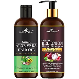                       PARK DANIEL Pure and Natural Aloe Vera Oil & Red Onion Shampoo Combo Pack Of 2 bottle of 200 ml(400 ml) (2 Items in the set)                                              