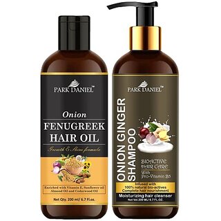 PARK DANIEL Pure and Natural Onion Fenugreek Oil & Onion Ginger Shampoo Combo Pack Of 2 bottle of 200 ml(400 ml) (2 Items in the set) PARK DANIEL Pure and Natural Onion Fenugreek Oil & Onion Ginger Shampoo Combo Pack Of 2 bottle of 200 ml(400 ml) (2 Items in the set)