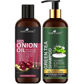                       PARK DANIEL Pure and Natural Red Onion Oil & Green Tea Shampoo Combo Pack Of 2 bottle of 200 ml(400 ml) (2 Items in the set)                                              