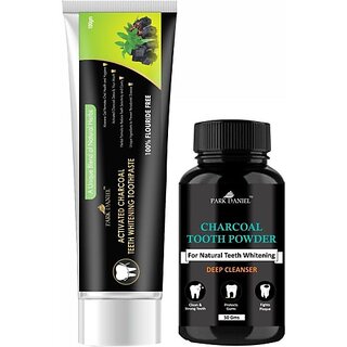                       PARK DANIEL Activated Charcoal Teeth Whitening Toothpaste 100gm & Activated Charcoal Tooth Powder 50gms (2 Items in the set)                                              