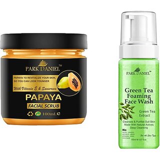 PARK DANIEL Papaya Scrub & Green Tea Face Wash For Blackheads Removal Combo Pack of 2 (250 ML) (2 Items in the set) PARK DANIEL Papaya Scrub & Green Tea Face Wash For Blackheads Removal Combo Pack of 2 (250 ML) (2 Items in the set)