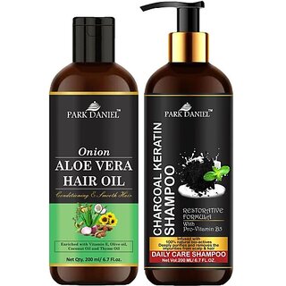                       PARK DANIEL Pure and Natural Aloe Vera Oil & Activated Charcoal Shampoo Combo Pack Of 2 bottle of 200 ml(400 ml) (2 Items in the set)                                              