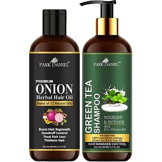 PARK DANIEL Pure and Natural Onion Oil & Green Tea Shampoo Combo Pack Of 2 bottle of 200 ml(400 ml) (2 Items in the set) PARK DANIEL Pure and Natural Onion Oil & Green Tea Shampoo Combo Pack Of 2 bottle of 200 ml(400 ml) (2 Items in the set)