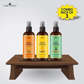 PARK DANIEL Premium Vitamin C, Honey & Green Tea Skin Toner Combo Pack Of 3 Bottles Of 100ml (300ml) Men & Women Men & Women (300 ml)