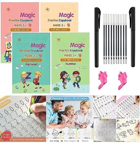 2022 Magic Practice Copybook,(4 Books +2 Pen + 10 Refill) Number Tracing Book For Preschoolers With Pen