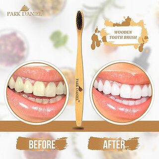 PARK DANIEL Natural Bamboo Wooden ECO Friendly Charcoal Toothbrush with Soft Medium Bristles(01 Pc.) Medium Toothbrush ()