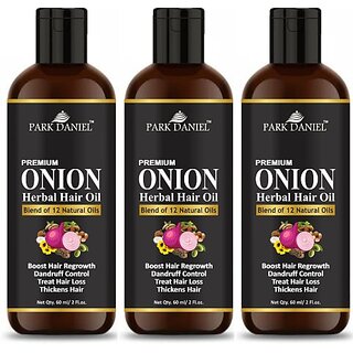 PARK DANIEL Premium Onion Herbal Hair Oil - For Hair Growth Combo Pack of 3 bottle of 60 ml(180 ml) Hair Oil (180 ml)