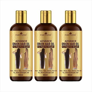 PARK DANIEL Advance Onion Hair Oil |For Reduces hairfall |for faster hair growth & complete nourishment suits all Hair types Hair Oil For Regrowth Pack Of 3 60ml(180ml) Hair Oil (180 ml) PARK DANIEL Advance Onion Hair Oil |For Reduces hairfall |for faster hair growth & complete nourishment suits all Hair types Hair Oil For Regrowth Pack Of 3 60ml(180ml) Hair Oil (180 ml)