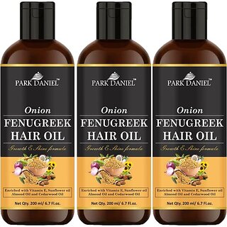                       PARK DANIEL Premium Onion Fenugreek Hair Oil Enriched With Vitamin E - For Hair Growth and Shine Combo Pack 3 Bottle of 200 ml(600 ml) Hair Oil (600 ml)                                              