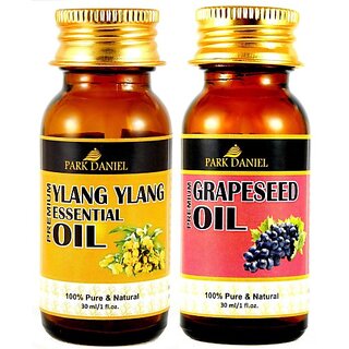                       PARK DANIEL Grapeseed Oil and Ylang Ylang essential oil -100 % Pure and NaturalCombo pack of 2 bottles of 30 ml(60 ml) Hair Oil (60 ml)                                              